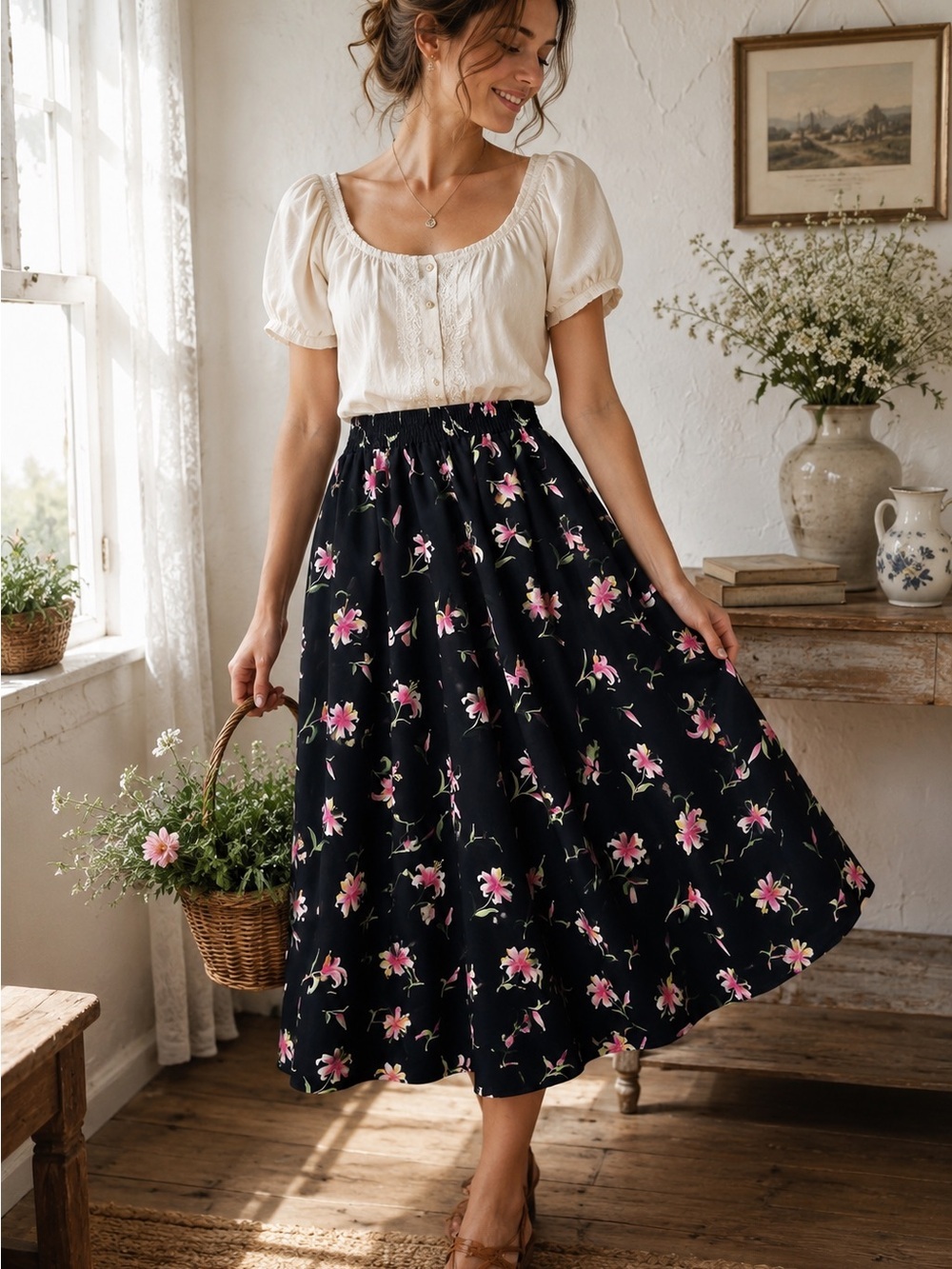 TanJay Petite Vintage Floral Midi Skirt - Size 8